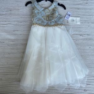 Blue & Gold Floral Tiered A-Line Dress - Girls 6